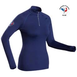 Camiseta Térmica Interior De Esquí Y Nieve 1/2 Cremallera Mujer Wedze 500 Azul -Equipo De Esquí camiseta termica esqui mujer 500 ffs 12 cremallera azul marino
